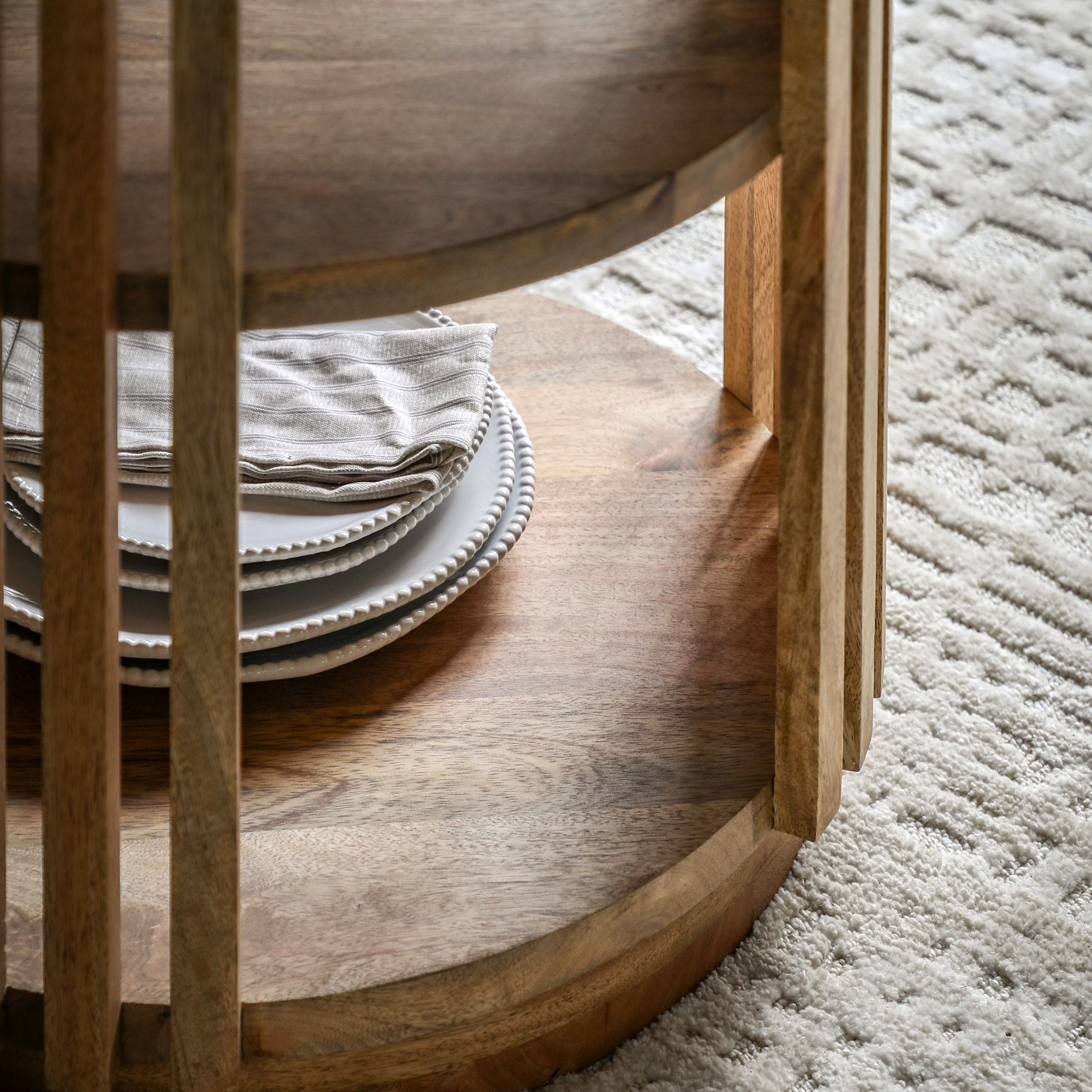 Alvin Slatted Natural Mango Wood Round Dining Table | 2 Seater